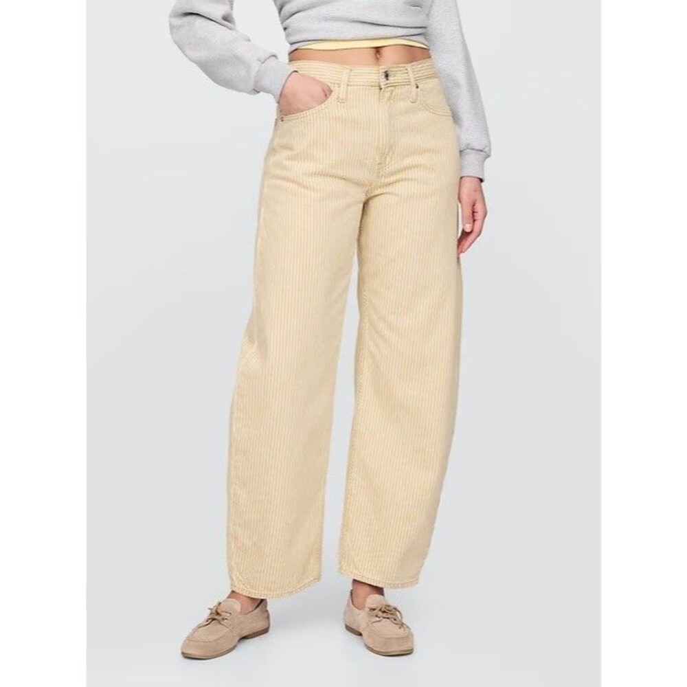 Gap Women’s High Rise Khaki Stripe Barrel Jeans Size 31/12 100% Cotton 747627-00